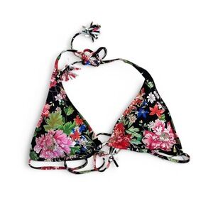 Johnny Was Metalli Notte String Bikini Top Swim suit black floral large new nwt